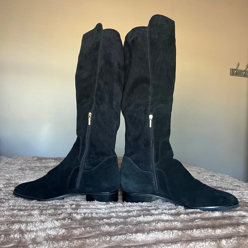 Karl Lagerfeld Paris Skylar Women 14 M Black Suede Knee‎ High Boots Minimalist